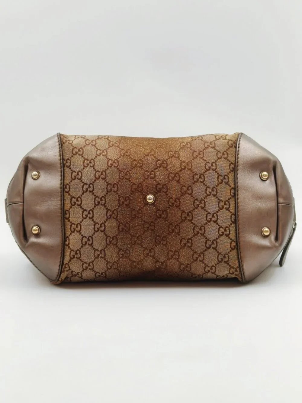 Gucci GG Monogram Canvas Boston Shoulder Bag Brown Leather Heart Charm